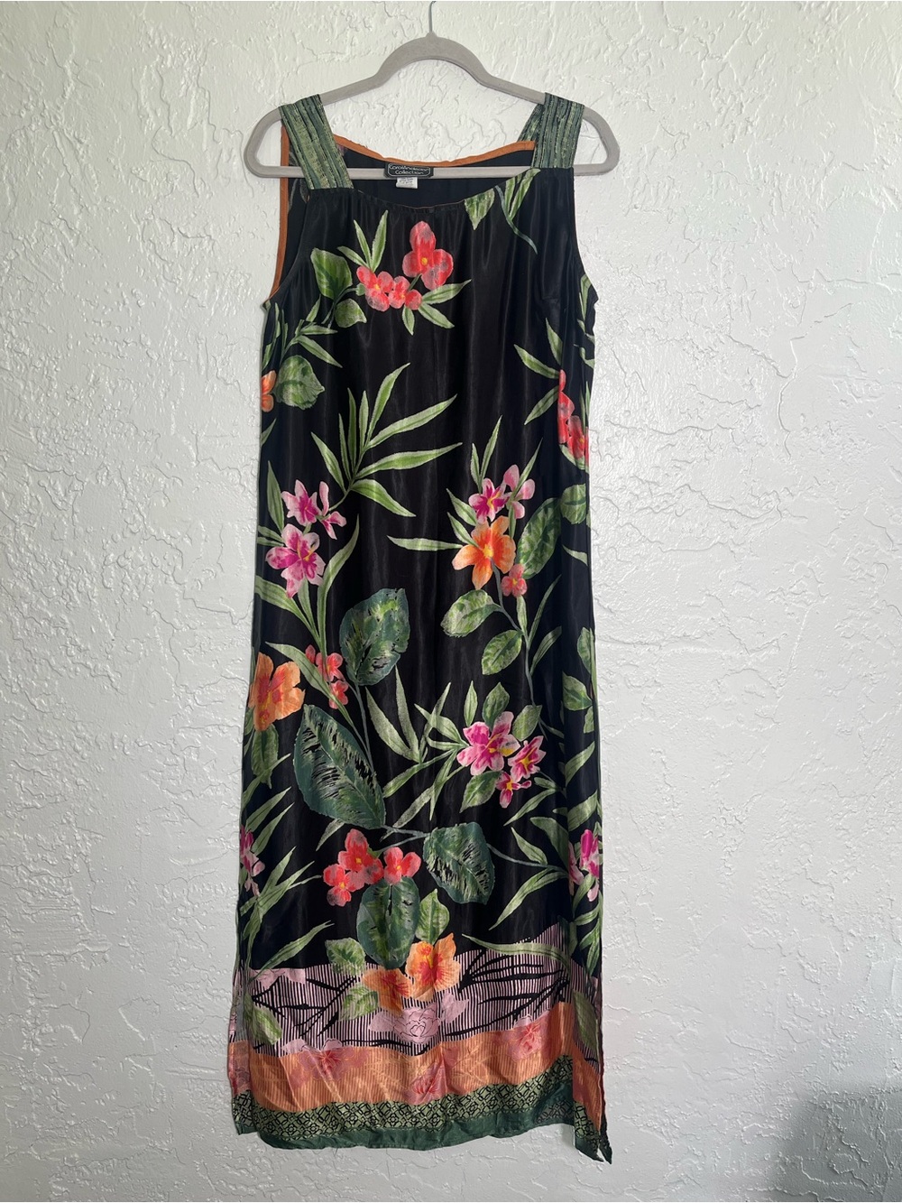 Carol Anderson Collection Tropical Floral Maxi Dress Rayon Black‎ Size L
